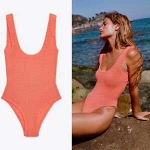 Zara NWT Bright Orange Stretch One Piece Bathing Suit Women’s Size Medium